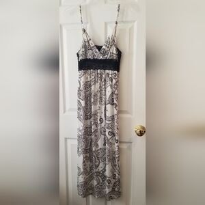 Jones New York White Black Paisley Maxi Slip Dress Nightgown Sz L Womens Lace